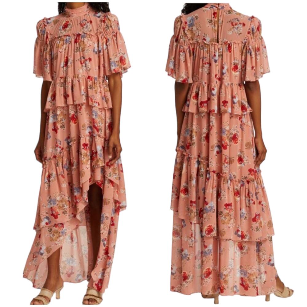 Cinq á Sept NWOT Jamie Floral Georgette Maxi Dress Size 6 Tiered Ruffle Chiffon - Picture 3 of 13